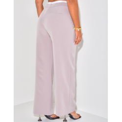 Pantalon coupe droite à revers en satin Pantalon coupe droite à revers en satin