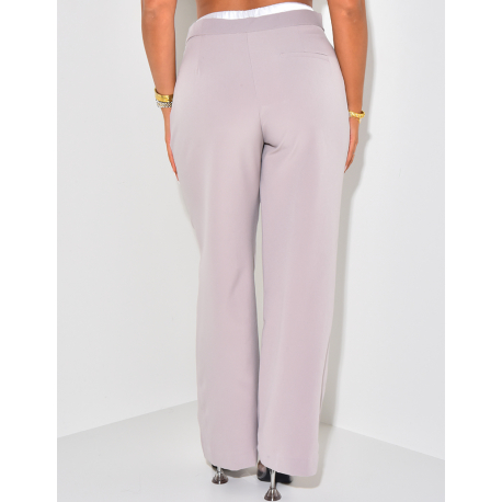 Pantalon coupe droite à revers en satin Pantalon coupe droite à revers en satin