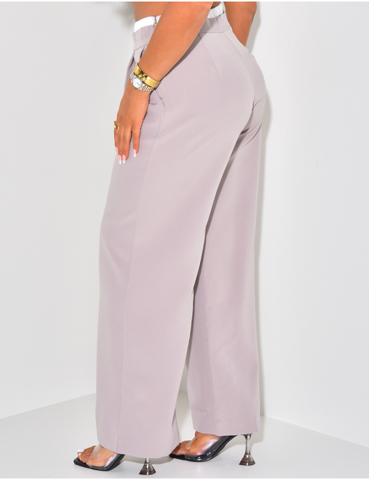 Pantalon coupe droite à revers en satin Pantalon coupe droite à revers en satin