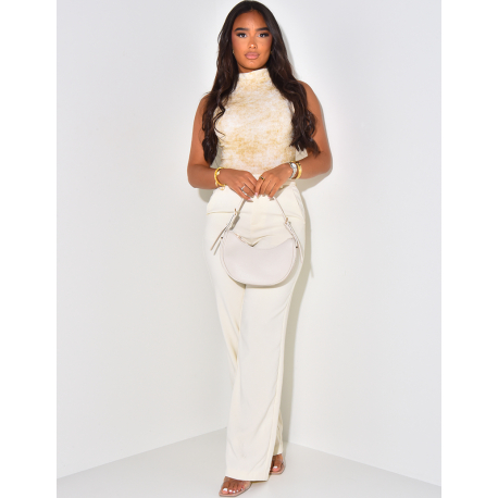 Small sleeveless top with faded high collar