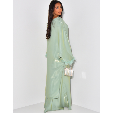 Asymmetrical feathered tunic and iridescent skirt set Asymmetrical feathered tunic and iridescent skirt set