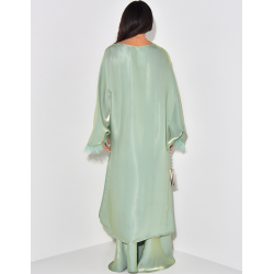 Asymmetrical feathered tunic and iridescent skirt set Asymmetrical feathered tunic and iridescent skirt set