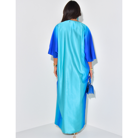 Robe en satin ample ajustée à la taille effet tie and dye Robe en satin ample ajustée à la taille effet tie and dye