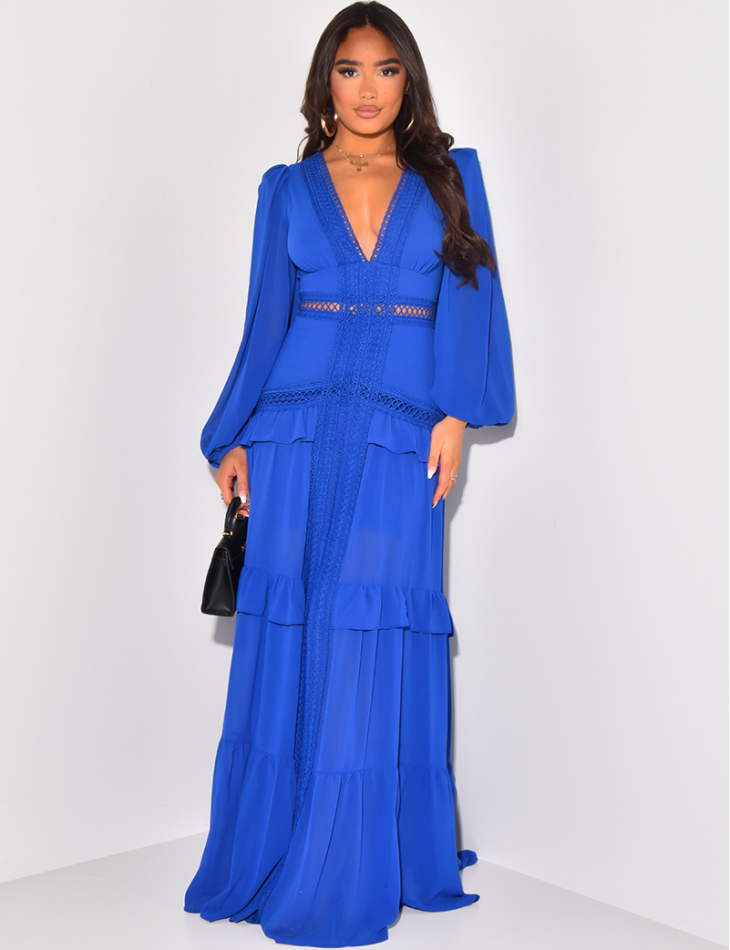 Premium long dress with ruffles & lace