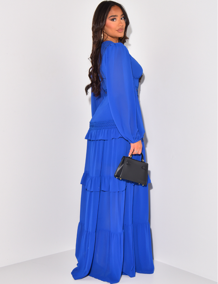 Premium long dress with ruffles & lace