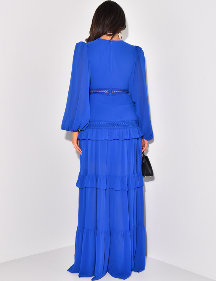 Premium long dress with ruffles & lace