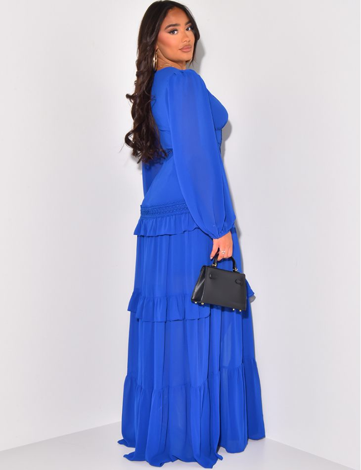 Premium long dress with ruffles & lace