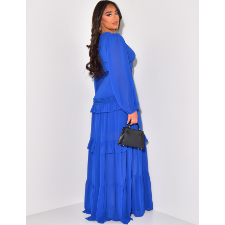 Premium long dress with ruffles & lace