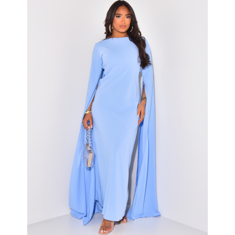 Robe longue en tissu fluide à manches fendues et rabat au col