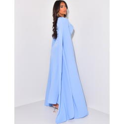 Robe longue en tissu fluide à manches fendues et rabat au col