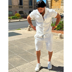 Ensemble chemise à manches courte et short effet côtelé Ensemble chemise à manches courte et short effet côtelé