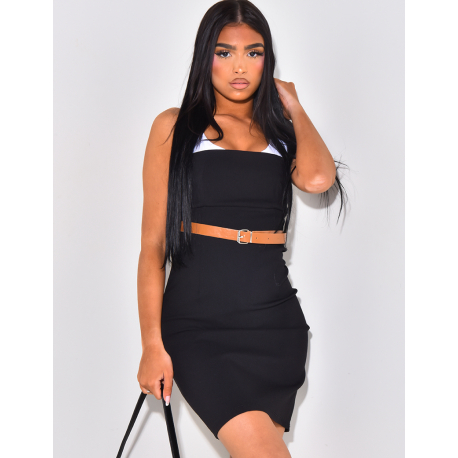 Robe courte et moulante effet deux pieces a ceinture