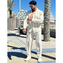 Ensemble pantalon et chemise manches longues à rayures