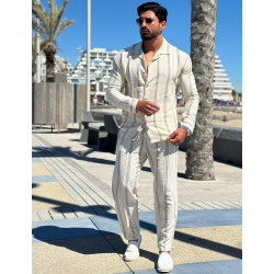 Ensemble pantalon et chemise manches longues à rayures