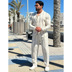 Ensemble pantalon et chemise manches longues à rayures