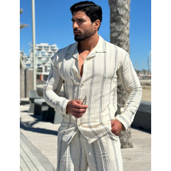 Ensemble pantalon et chemise manches longues à rayures