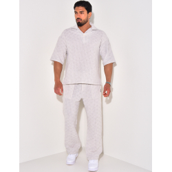 Ensemble texturé pantalon à ceinture et polo Ensemble texturé pantalon à ceinture et polo
