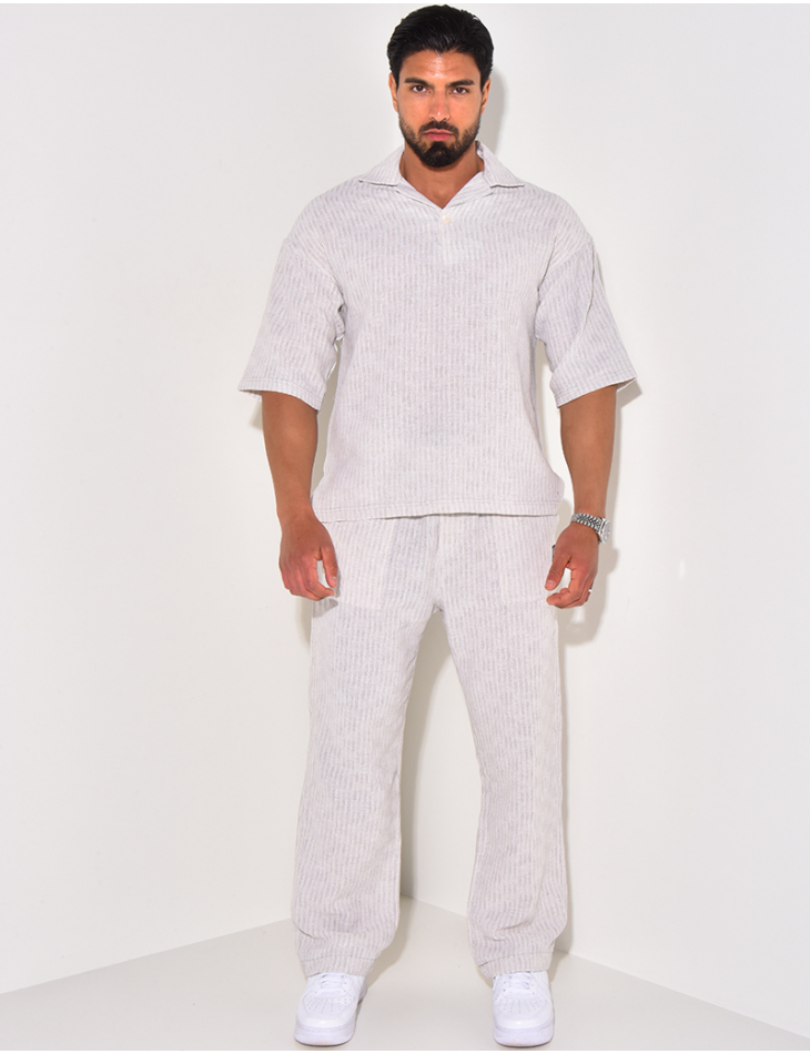 Ensemble texturé pantalon à ceinture et polo Ensemble texturé pantalon à ceinture et polo