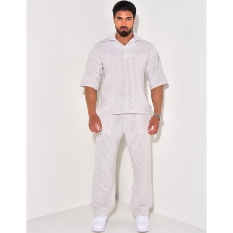 Ensemble texturé pantalon à ceinture et polo Ensemble texturé pantalon à ceinture et polo