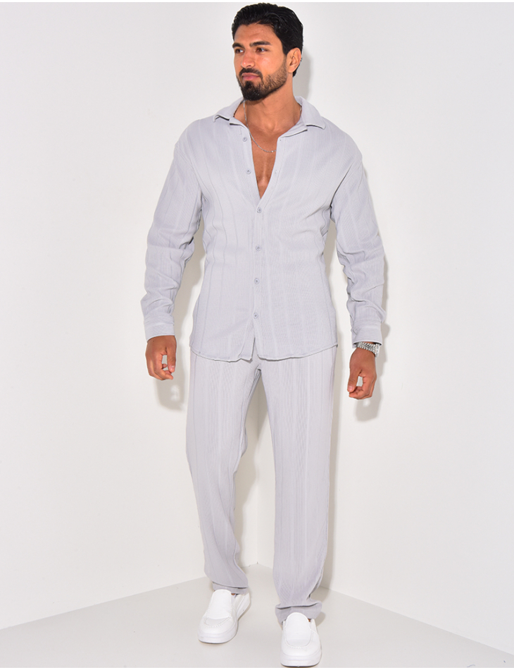 Ensemble pantalon et chemise manches longues texturé Ensemble pantalon et chemise manches longues texturé