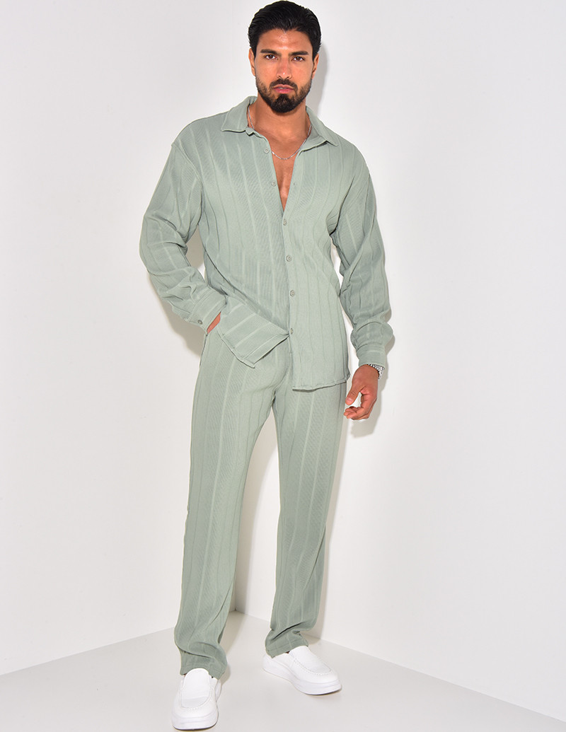 Ensemble pantalon et chemise manches longues texturé