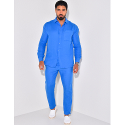 Ensemble pantalon et chemise manches longues en lin