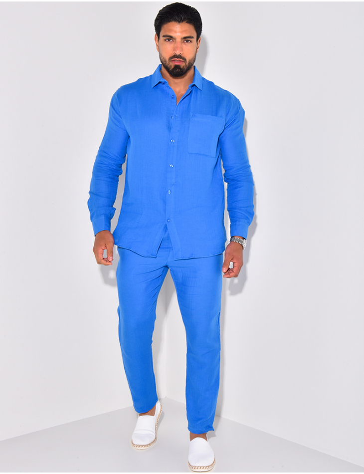 Ensemble pantalon et chemise manches longues en lin