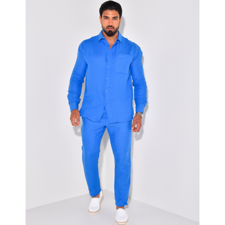 Ensemble pantalon et chemise manches longues en lin