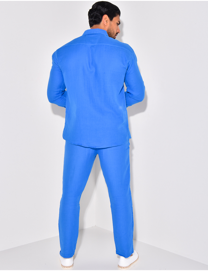 Ensemble pantalon et chemise manches longues en lin