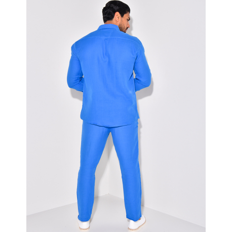 Ensemble pantalon et chemise manches longues en lin