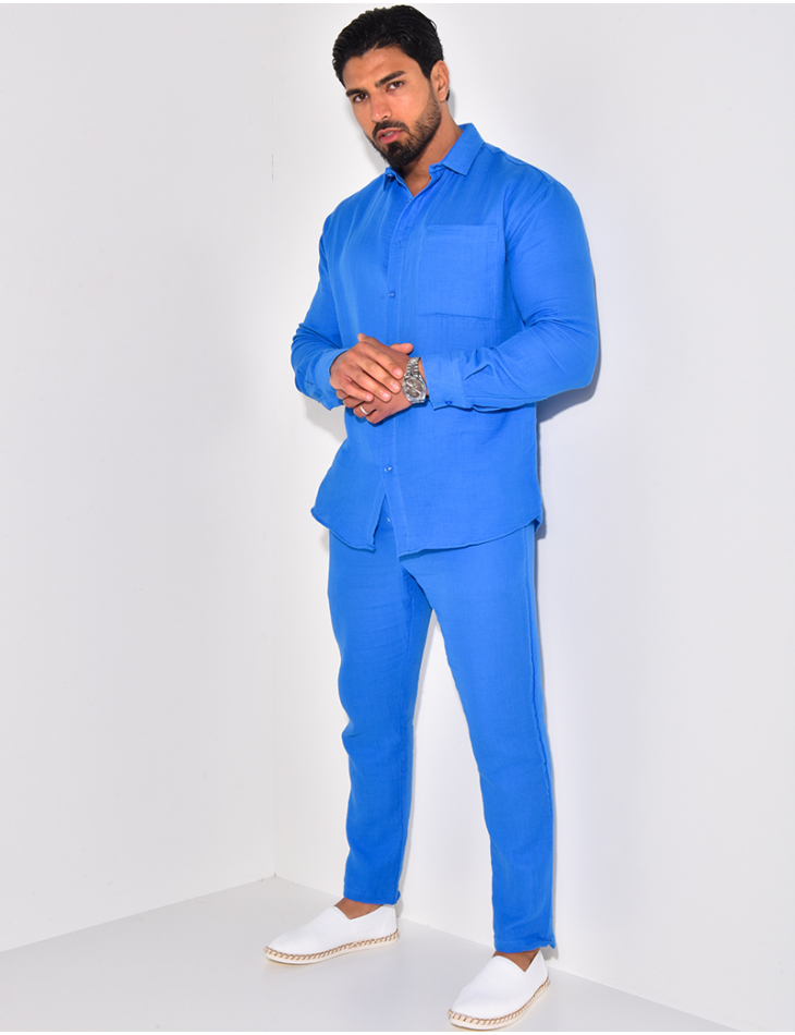 Ensemble pantalon et chemise manches longues en lin