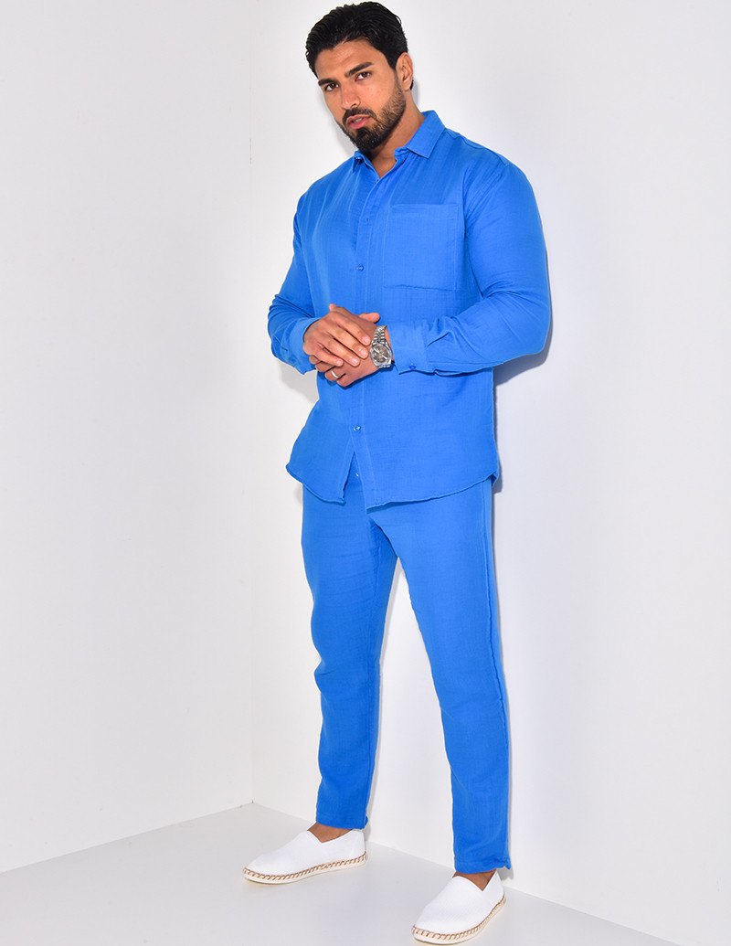 Ensemble pantalon et chemise manches longues en lin