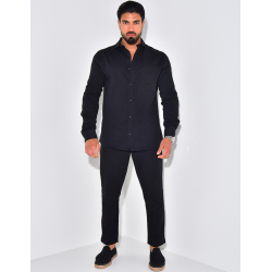 Ensemble pantalon et chemise manches longues en lin