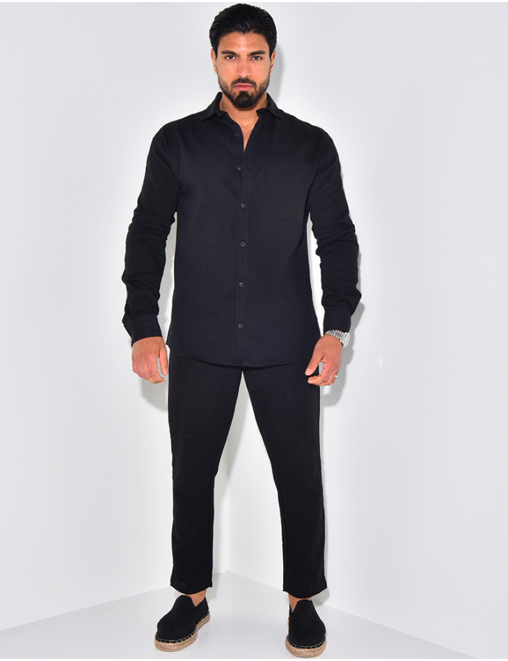 Ensemble pantalon et chemise manches longues en lin