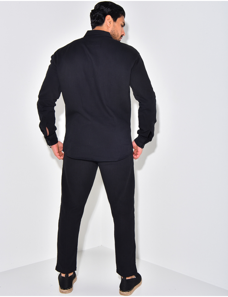 Ensemble pantalon et chemise manches longues en lin