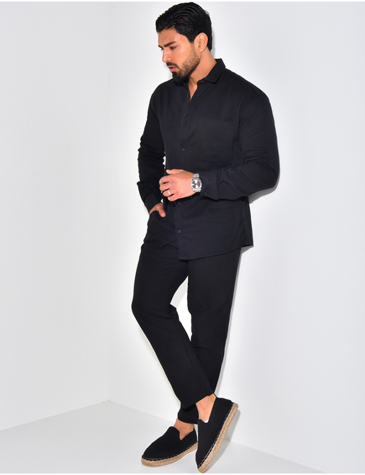 Ensemble pantalon et chemise manches longues en lin