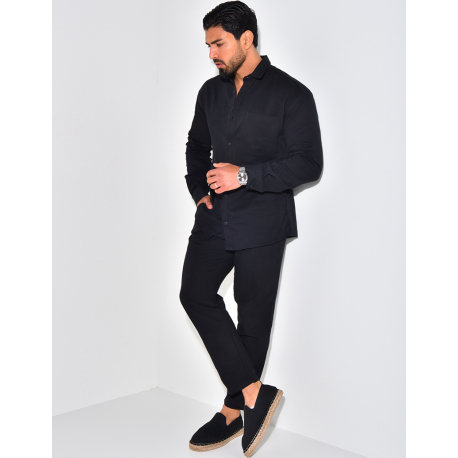 Ensemble pantalon et chemise manches longues en lin