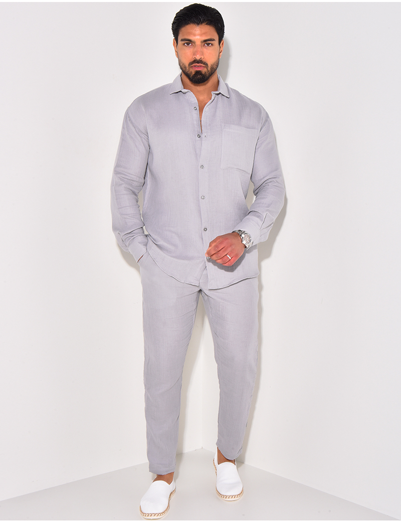 Ensemble pantalon et chemise manches longues en coton