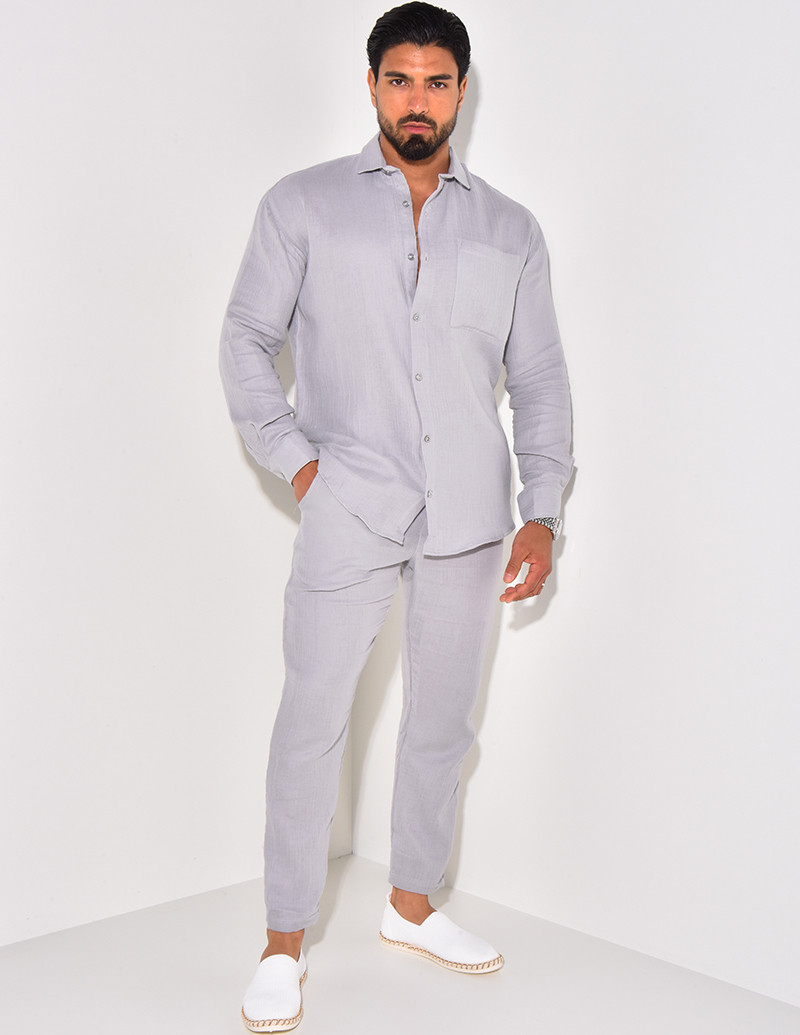 Ensemble pantalon et chemise manches longues en coton