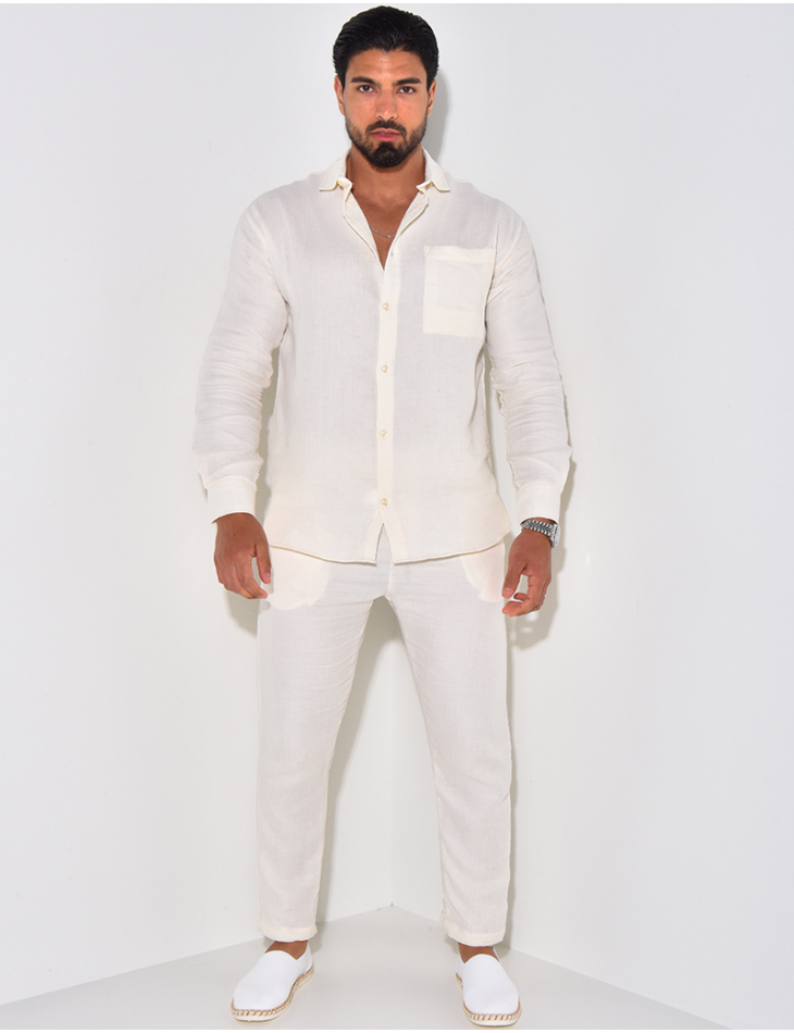 Ensemble pantalon et chemise manches longues en coton
