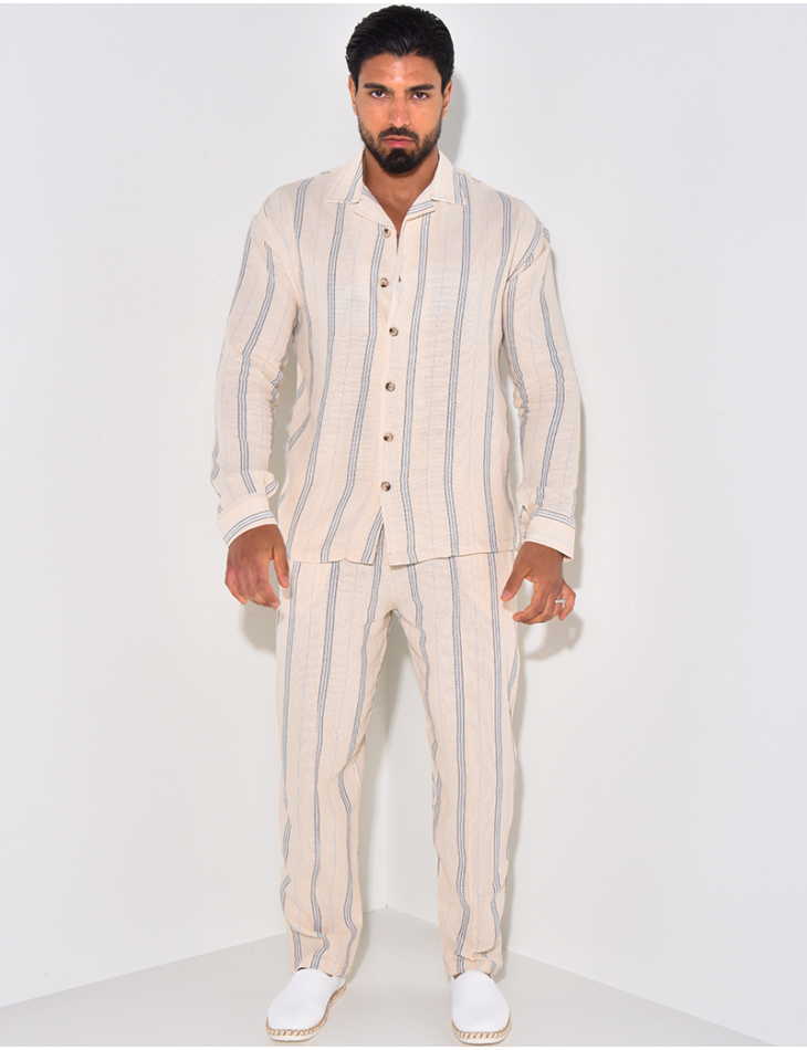 Ensemble pantalon et chemise manches longues à rayures Ensemble pantalon et chemise manches longues à rayures