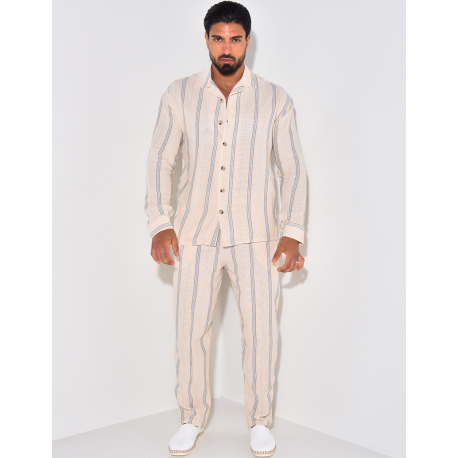 Ensemble pantalon et chemise manches longues à rayures Ensemble pantalon et chemise manches longues à rayures