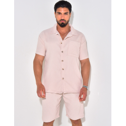 Ensemble chemise à manches courte et short effet côtelé