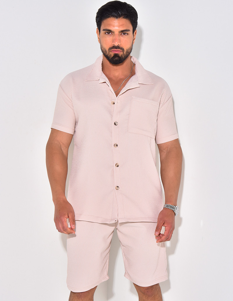 Ensemble chemise à manches courte et short effet côtelé