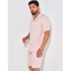 Ensemble chemise à manches courte et short effet côtelé