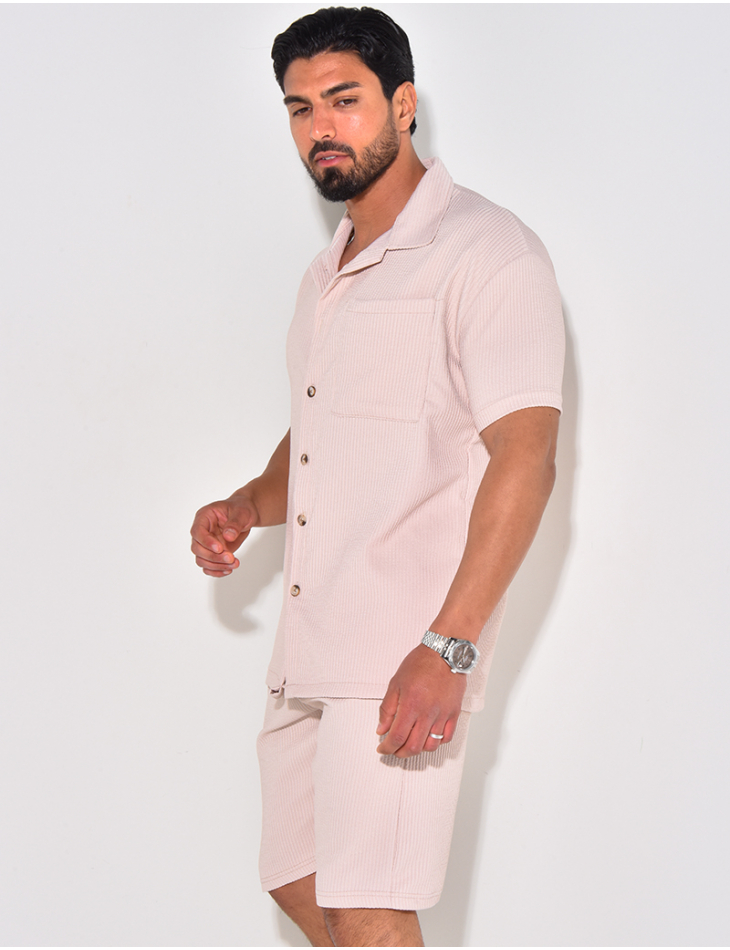 Ensemble chemise à manches courte et short effet côtelé