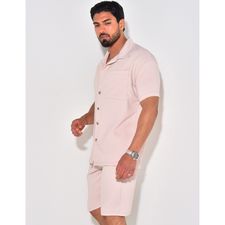 Ensemble chemise à manches courte et short effet côtelé