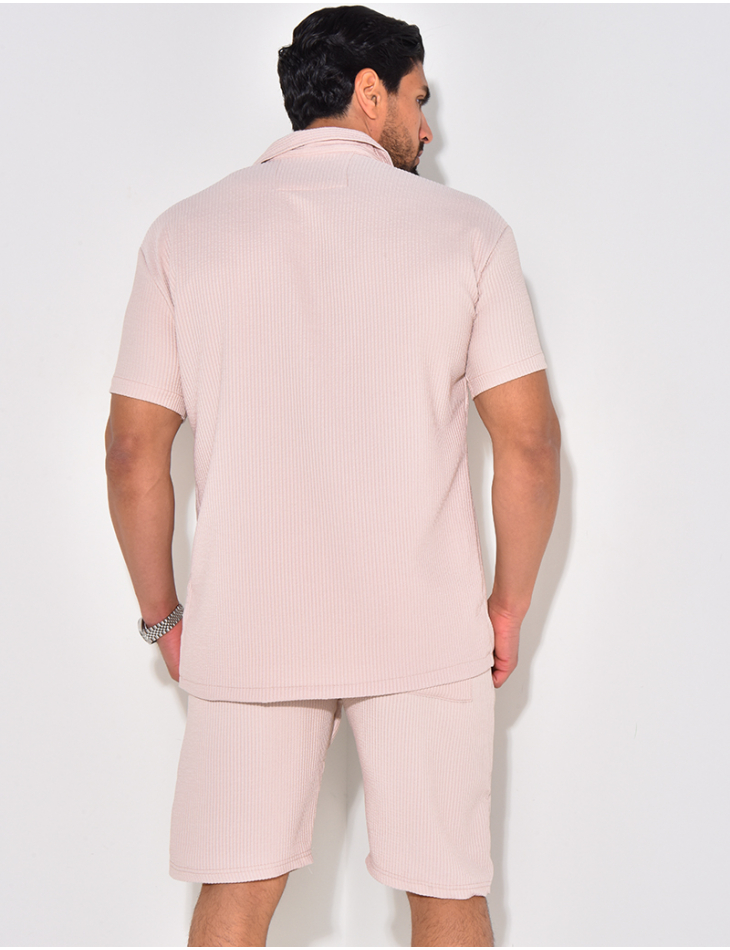 Ensemble chemise à manches courte et short effet côtelé