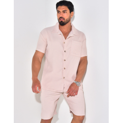 Ensemble chemise à manches courte et short effet côtelé