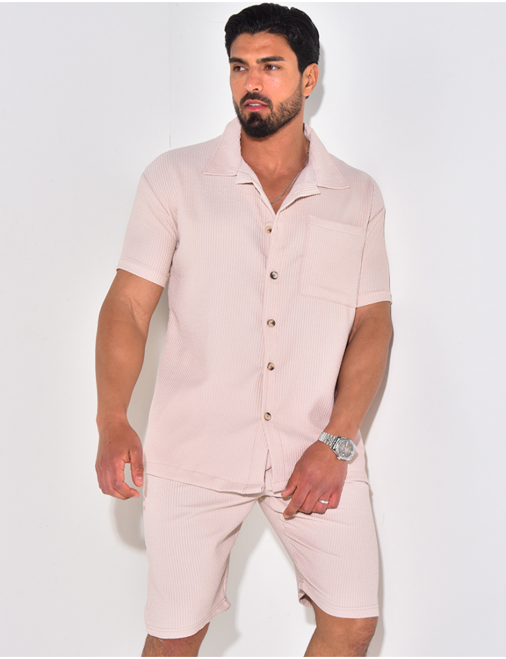 Ensemble chemise à manches courte et short effet côtelé